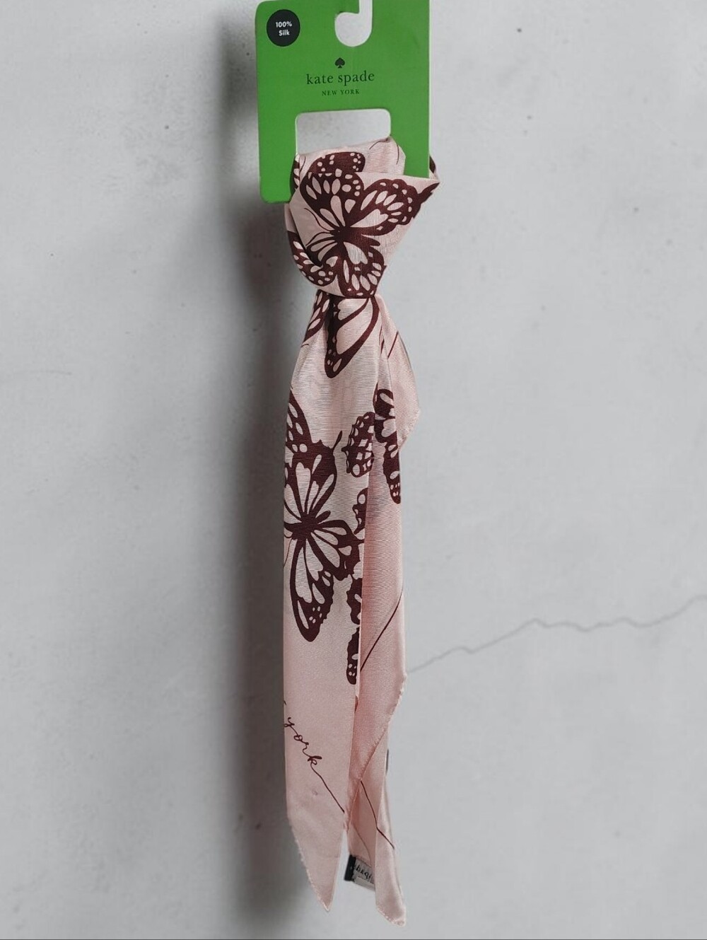 New Kate Spade Pink Silk Scarf with Butterfly Print